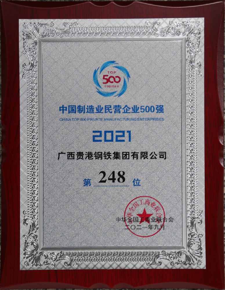 2021年中國制造業(yè)民營企業(yè)500強第248位.JPG